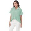 Anna-Kaci Women's Short Sleeve Button-Up Blouse with Peplum Hem and Classic Collar - 3 of 4