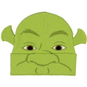Shrek Costume Beanie Green Ogre Character Face Cuff Knit Beanie Hat w/ 3D Ears - 1 of 4