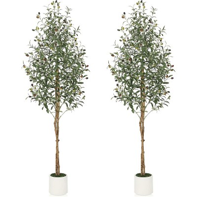 Artificial Olive Tree with Natural Wood Trunks & Planter, Perfect for Indoor Outdoor Decor
