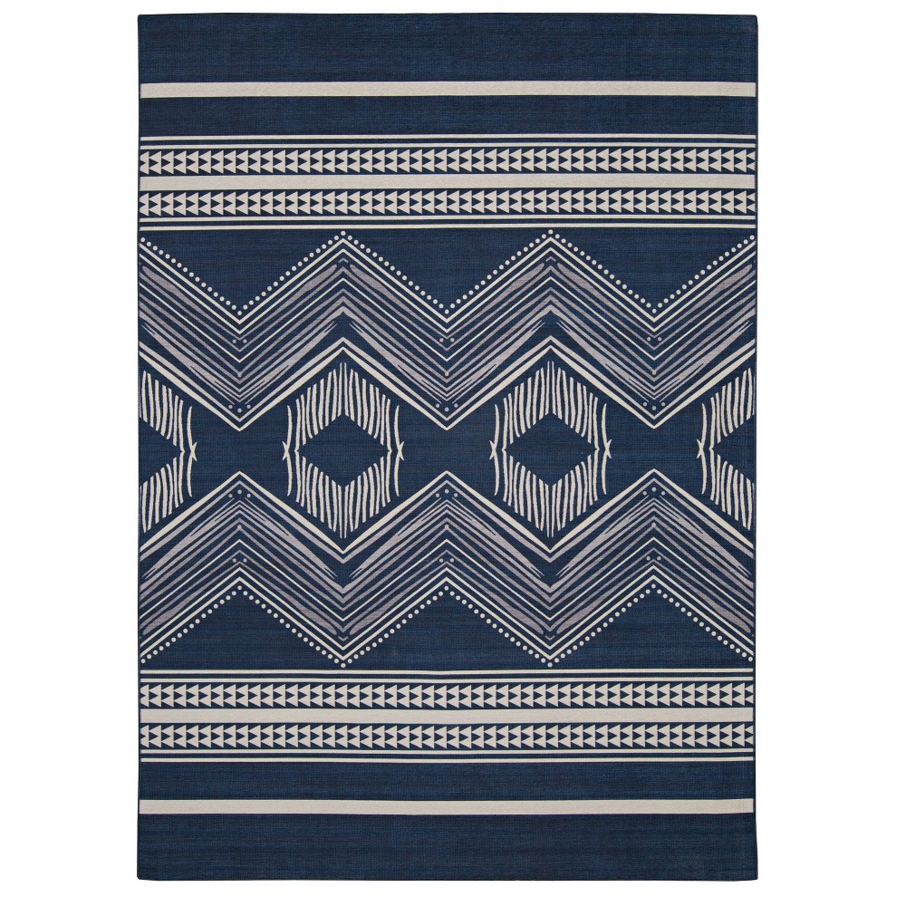  Lyerly Washable Outdoor Rug Navy/Ivory
