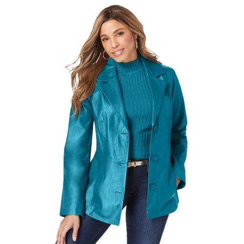 Jessica London Women's Plus Size Leather Blazer - 32 W, Green : Target