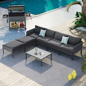 6-Piece Aluminum Patio Conversation Sets, Outdoor Sectional Couch  with 5.9" Removable Olefin Cushions and Coffee Table-Maison Boucle - 1 of 4