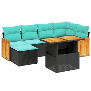 vidaXL 7 Piece Patio Sofa Set with Cushions - Black Without Storage - 1 of 4