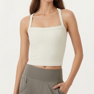 Anna-Kaci Active Women's Square Neck Ribbed Knit Cropped Tank Top with Wide Shoulder Straps - 1 of 4