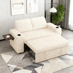 Dyonery 65" Loveseat Sleeper Sofa with Pull Out Bed,3-in-1 Convertible Sofa Bed with Reclining Backrest|USB Ports|Storage Armrests,Tool Free Assembly - 1 of 4