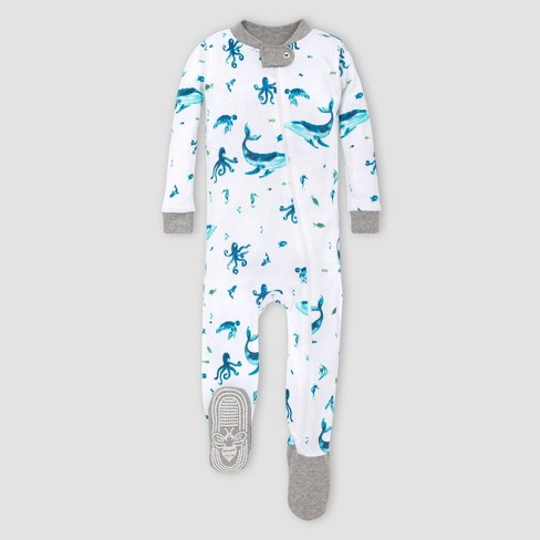 Burt S Bees Baby Baby Boys Whales Organic Cotton Footed Pajama Gray Target