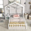 CAVINAS Twin Size Montessori Floor Bed for Kids,Toddler Bed Frames with House-Shaped Roof Headboard & 1 Nightstand,Slatted,No Box Spring Needed - 2 of 4