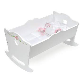 Badger Basket Doll Cradle with Bedding and Free Personalization Kit - White Rose
