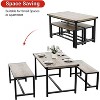 4-Person Dining Set with 2 Upholstered Benches - 43.5 inch Table, H-Frame Steel Base, 400lb Capacity, Space-Saving Design for Compact Spaces - 3 of 4