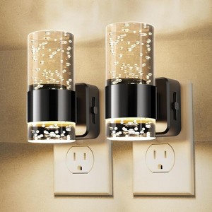 YANSUN 2-Pack 1W Light-Control Plug-In Night Lights with Black Backpack, Chrome-Like Black Metal Band, Bubble Acrylic Columns, Up-Down Illumination - 1 of 1