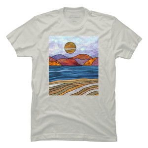 Men's Design By Humans Beach Landscape Stain Glass By Maryedenoa T-Shirt - 1 of 3