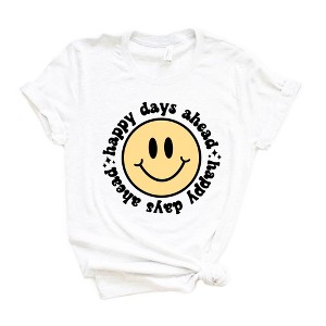 Simply Sage Market Women's Happy Days Ahead Smiley Face Short Sleeve Graphic Tee - 1 of 2