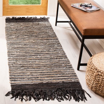 Handmade Dark Brown and Multi Leather Stripe Area Rug
