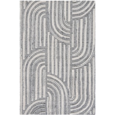 Gray and Ivory Wool Cotton Handmade Rectangular Area Rug 4' x 6'