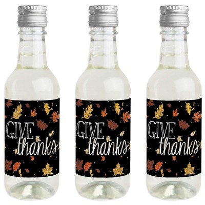 Big Dot of Happiness Give Thanks - Mini Wine and Champagne Bottle Label Stickers - Thanksgiving Party Favor Gift for Women and Men - Set of 16