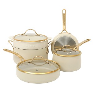 Bloomhouse 8 Piece Pots and Pans Heavy Duty Aluminum Premium PFA Free Ceramic Nonstick Dutch Oven Pot with Lid - Linen White with Gold Handle - 1 of 4