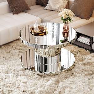 Grungis Sliver Round Coffee Table with Starburst Mirror Mosaic Design,Modern Center Table for Livng Room - 1 of 4