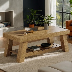 Hommoo 47.24" Farmhouse Rectangular Coffee Table, 2-Tier Storage Center Table - 1 of 4