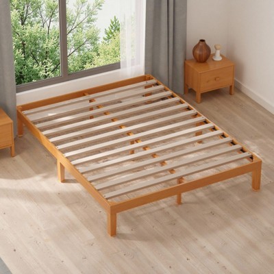 INFURNIC Beds Wood Bed Frame, Queen Size Wooden Platform Bed Frame Mattress Foundation With Support Slats, Natural Pine, Brown, 79.5"*59.4"*12"