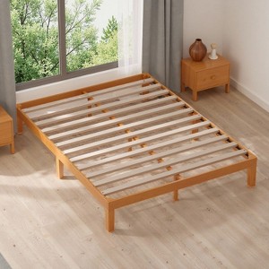 INFURNIC Beds Wood Bed Frame, Queen Size Wooden Platform Bed Frame Mattress Foundation With Support Slats, Natural Pine, Brown, 79.5"*59.4"*12" - 1 of 4
