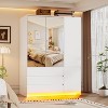 PAKASEPT Armoire Wardrobe Closet with 3 Doors & 2 Mirror & Lights, Freestanding Closet Wardrobe Cabinet for Bedroom with Hanging Rod and Shelves - 3 of 4