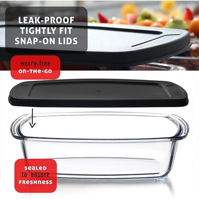 Black Rectangular Glass Food Storage Containers with Lids, Set of 6