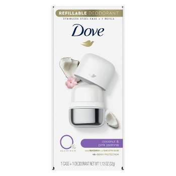 Dove Beauty 0% Aluminum Coconut & Pink Jasmine 48-Hour Refillable Deodorant Stick - 1 Stainless Steel Case + 1 Refill - 1.13oz/2pk