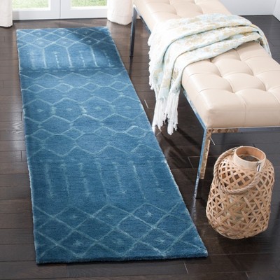 Navy & Silver Hand-Loomed Pure Wool Tufted Runner Rug