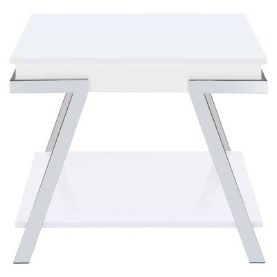 Modern White High Gloss and Chrome Rectangular End Table