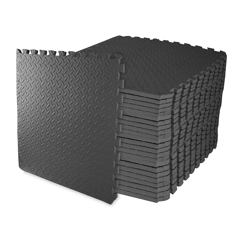 BalanceFrom Fitness 96 Square Foot Interlocking Extra Thick 3/4 Inch High Density Slip Resistant Exercise Mat Tiles with 24 24 x 24 Inch Pieces, Black, 1 of 7