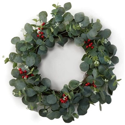 Eucalyptus and Red Berry 24" Christmas Wreath