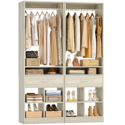 Aheaplus 80'' H Freestanding Closet Organizer with Hanging Rod, Clothes Garment Rack with Drawer and shelves