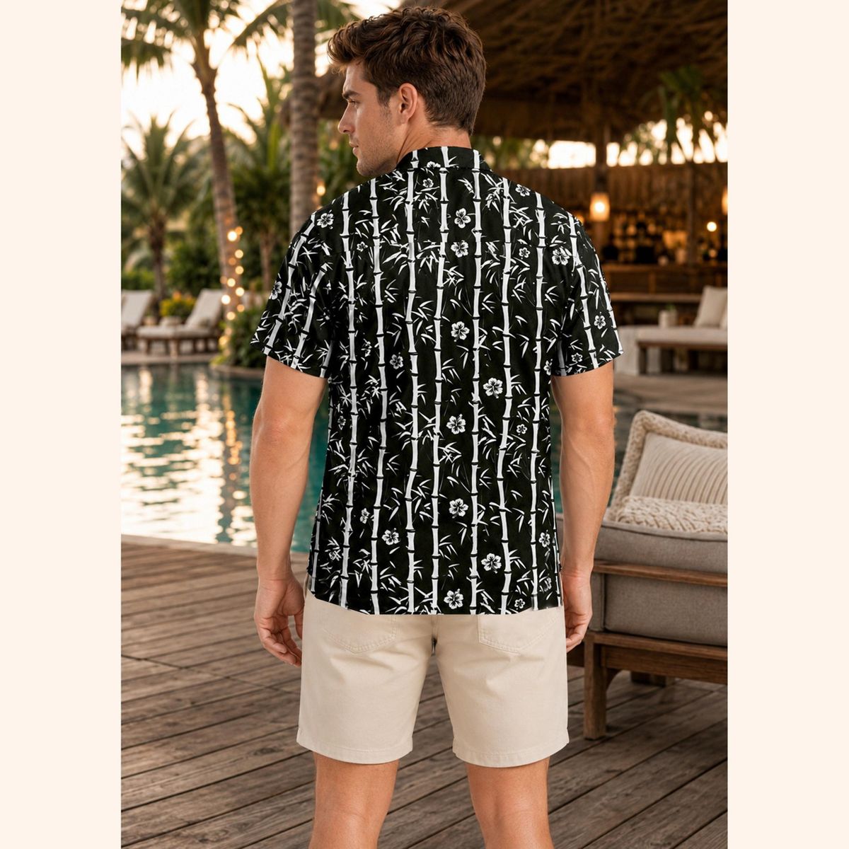 LA LEELA Men's Hawaiian Shirt Vacation Funny Party 3X-Large Black Leaves - thumbnail 2