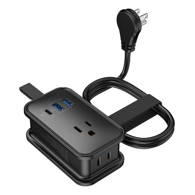 Uncaged Ergonomics® Portable Travel Power Strip, 3 AC Outlets, 2 USB-A Ports, and 1 USB-C® 20-Watt Fast-Charging Port, 3-Ft. Cord