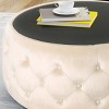 Okak Exquisite Round Velvet Storage Ottoman Bench Button-tufted Coffee Table with Glass Desktop Panel Footrest for Living Room Bedroom, Beige - 3 of 4