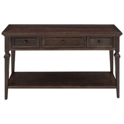 COWLOWN Classic Retro Console Table with 3 Drawers & Shelf, Solid Wood Entryway Table