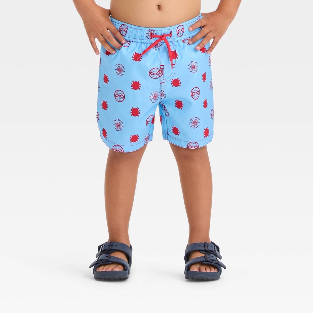 Photos - Swimwear MARVEL Toddler Boys'  Spider-Man Swim Shorts - Light Blue 3T 