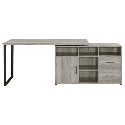 Grey Driftwood L-Shape Desk with Storage and Filing Cabinet
