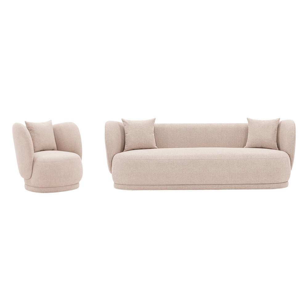 Siri Contemporary Sofa and Accent Chair Set with Pillows Wheat - Manhattan Comfort: Durable Linen Upholstery, Pine Frame