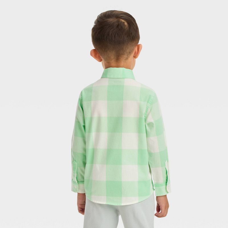 Toddler Boys&#39; Long Sleeve Woven Gingham Shirt - Cat &#38; Jack&#8482; Green, 3 of 5