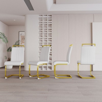 4-Pack Modern High-Back Faux Leather Dining Chairs with Metal Legs