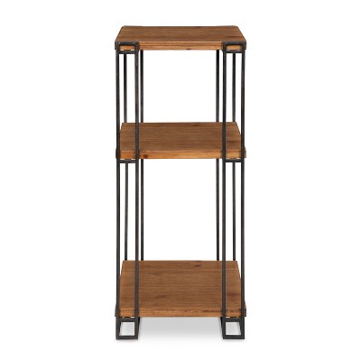 Lintz Rustic Caramel Wood and Black Metal Three-Tier Tea Table