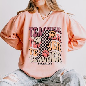 Simply Sage Market S.W.Smiley Teacher Stacked Lightning Lightweight Garment Dyed Sweatshirt - 1 of 4