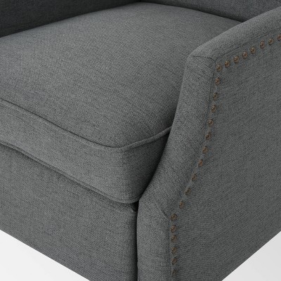 Set of 2 Charcoal Fabric Wingback Recliners with Wood Legs