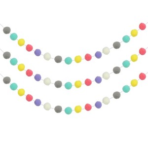 Unique Bargains Party Decorative Polyester Yarn Pom Pom Ball Garlands 8.2 Feet 3 Pcs - 1 of 4