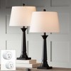 360 Lighting Dolby 28" Tall Column Modern Table Lamps Set of 2 WiFi Smart Socket Bronze Metal Living Room Bedroom Bedside Nightstand House White Shade - 2 of 4