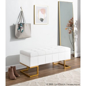 LumiSource 41" Midas Glam Storage Bench Steel/Velvet Gold/White: Upholstered Ottoman with Lift-Top, Tufted Design - 1 of 4