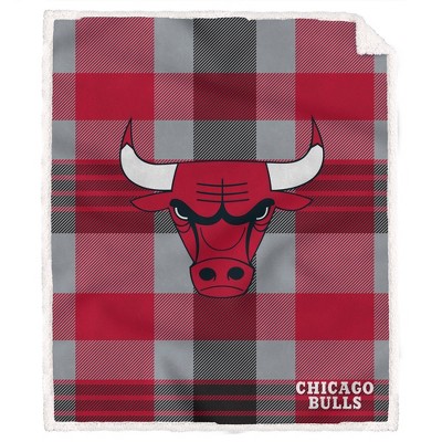 NBA Chicago Bulls Plaid Steel Royal Plush Faux Shearling Blanket