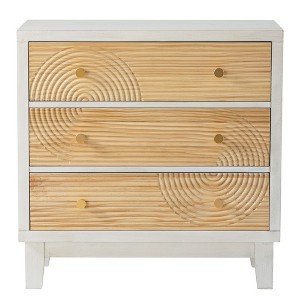 COZAYH 3-Drawer Farmhouse Dresser, Rustic Ring Motif Nightstand, White - 1 of 4