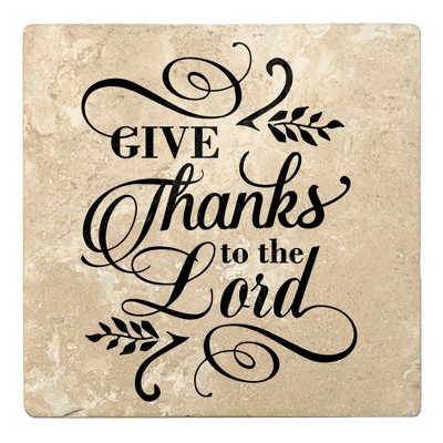 Christmas by Krebs Set of 4 Beige and Black "GIVE Thanks to the Lord" Square Coasters 4"